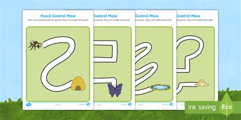 Minibeast Themed Pencil Control Maze Worksheets