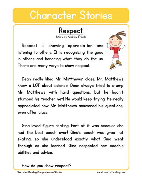 Respect Character Reading Comprehension Worksheet Have Fun Teaching