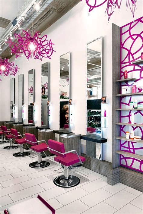 A beauty salon or beauty parlor (beauty parlour), or sometimes beauty shop, is an establishment dealing with cosmetic treatments for men and women. Pink Beauty Salon Interior Design - DECOREDO