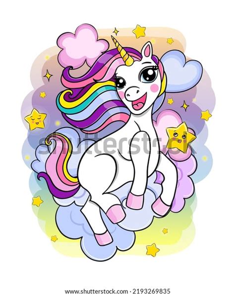 Beautiful Rainbow Unicorn Clouds Stars Sweet Stock Vector Royalty Free