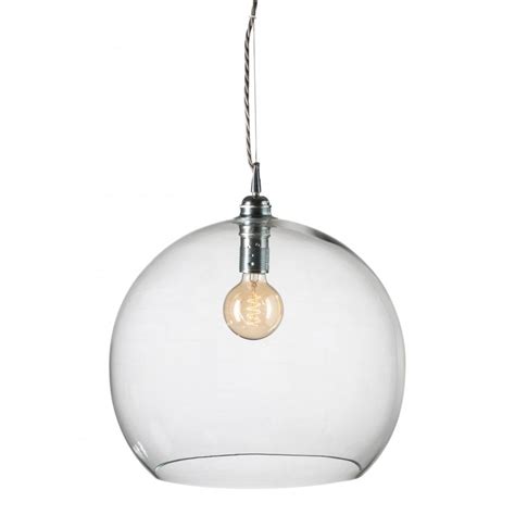 Clear Blown Glass Pendant With Braided Cable Designer Lighting Uk