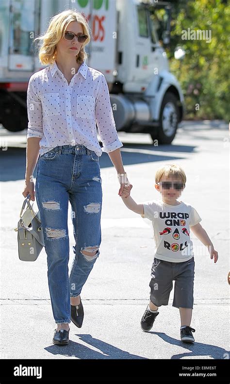 January Jones Takes Son Xander To Lunch At Houstons Restaurant Before