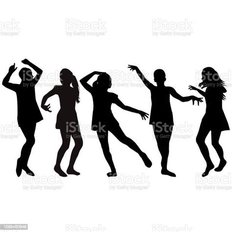 Silhouettes Of Girls Dancing Stock Illustration Download Image Now