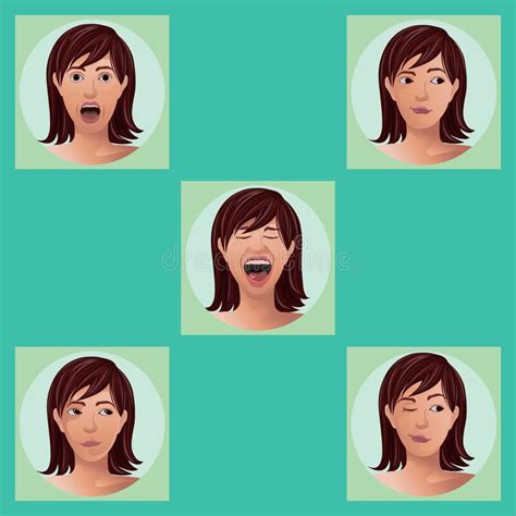 Woman With Various Facial Expressions Vector Illustration Decorative
