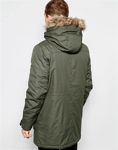 Lyst Jack And Jones Parka With Faux Fur Hood In Green For Men