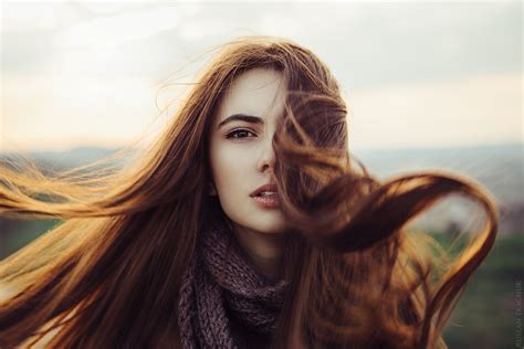 Women Face Ruslan Tkachuk Women Outdoors Hair In Face Looking At