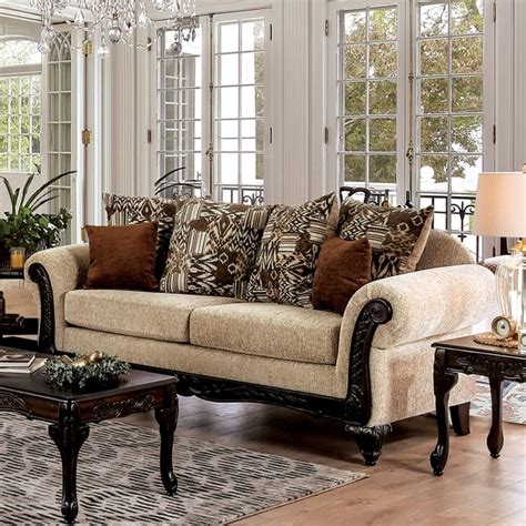 Shop Furniture Of America Nile Traditional Tan Chenille Rolled Arms