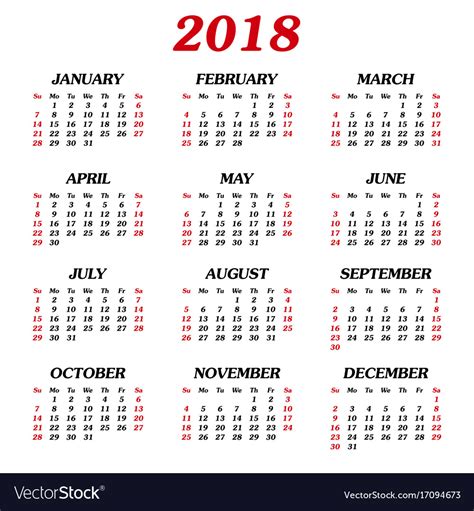 Annual Calendar 2018 Royalty Free Vector Image