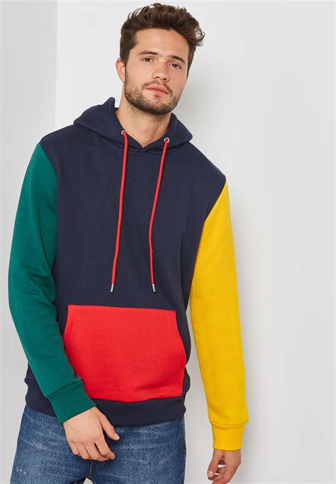 buy forever 21 multicolor colour block fleece hoodie for men in mena worldwide