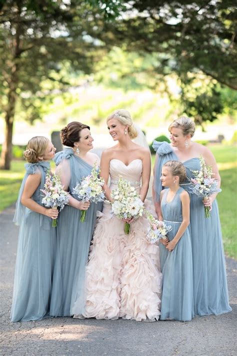 September Wedding Dusty Blue Bridesmaid Dresses With Dusty Rose