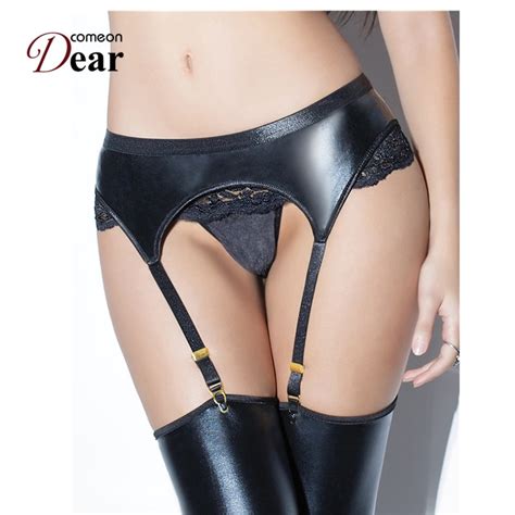 Comeondear Sexy Women Waist Garter Belt For Stockings Black Faux Leather Garter Belt Suspender
