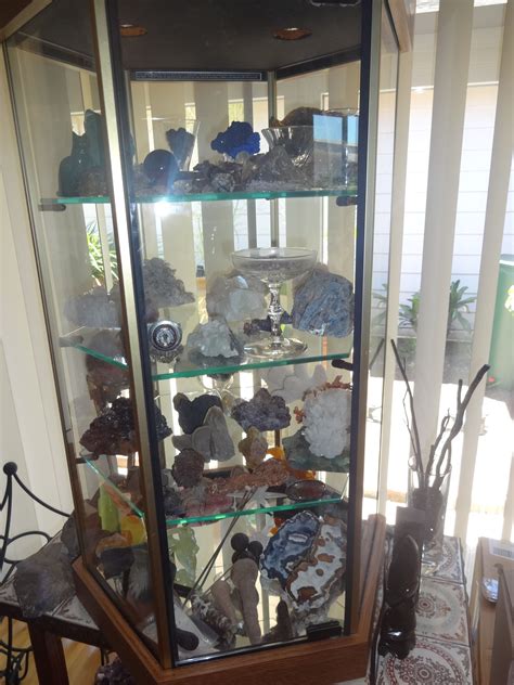 Display Case Filled With Crystals And Rock Specimens Crystal Collection