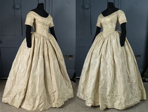 Stunning 1840s Silk Damask Wedding Dress Romantic Era Victorian