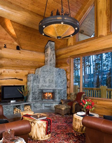 Pin By Vicki Beckman On Log Home Fireplaces Cozy Cabin Living Room