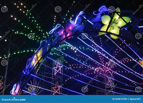 Colorful Neon Lights On New Year Festival At Night Stock Photo Image