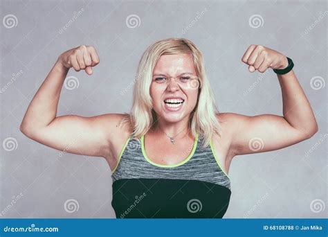 Strong Muscular Sporty Woman Flexing Muscles Stock Photo Image Of