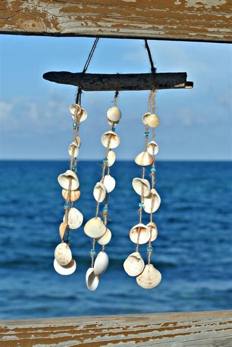 Driftwood Seashell Windchime Natural Mobile Nautical Crystal Suncatcher