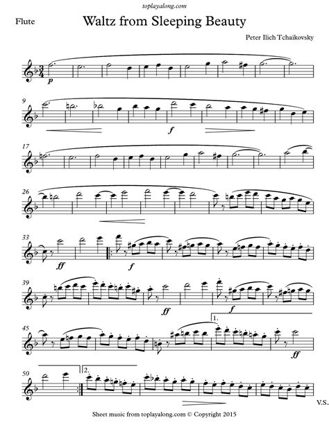 Waltz From Sleeping Beauty By Tchaikovsky Free Sheet Music For Flute