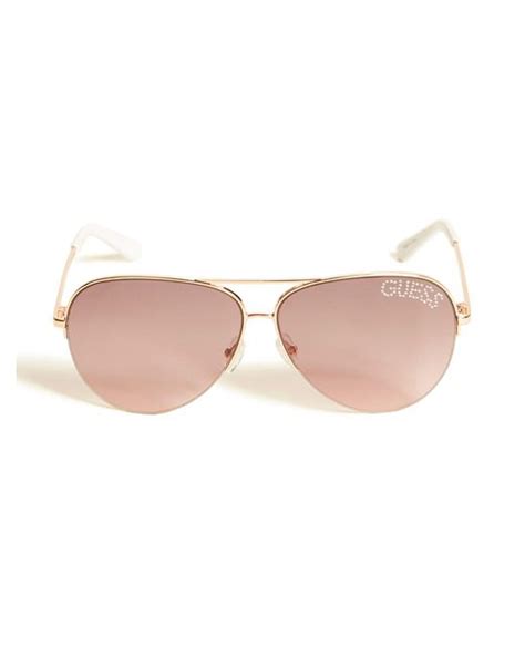 guess factory rhinestone logo aviator sunglasses in pink lyst