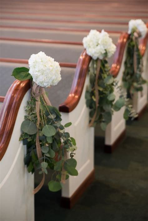 Pew Flowers Wedding Ceremony Decor With Greenery And White Flowers