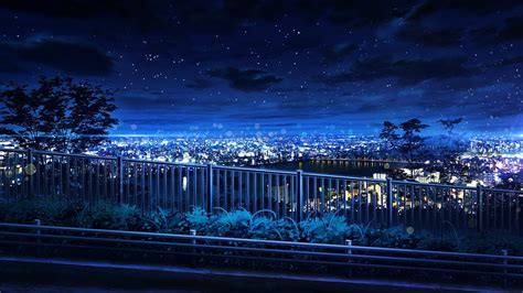 Anime Cityscape Night Bokeh Scenic Buildings Stars Sky Anime Hd