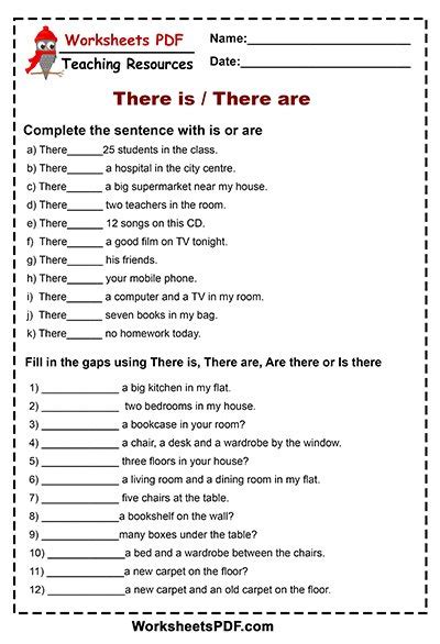 There Is There Are English Grammar Rules Worksheets Pdf
