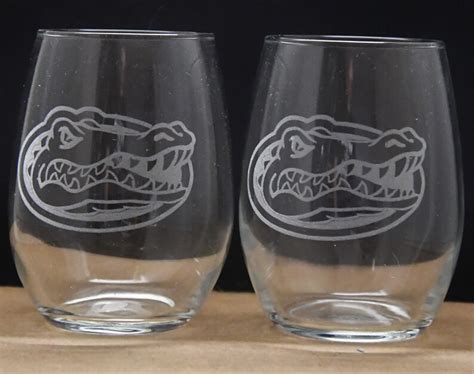 2 Etched Large Stemless Wine Glasses Florida Gators Etsy