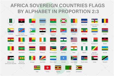 Conjunto De Banderas De Los Países De África En Proporción 2 3 Con Nombres 2023