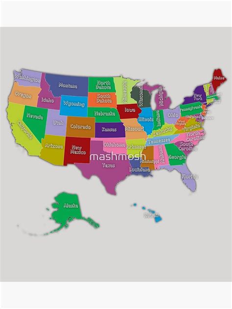 Colorful Map Of The United States Of America With States Names Poster