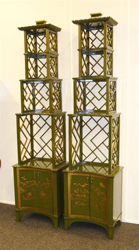 Pair Chinese Lacquer Etagere Bookcases Chinoiserie Pagoda Etsy In