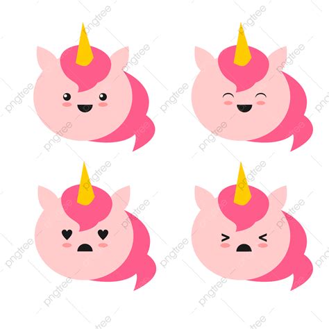 Gambar Kawaii Unicorn Sticker Diatur Dalam Warna Pink Vektor Sihir