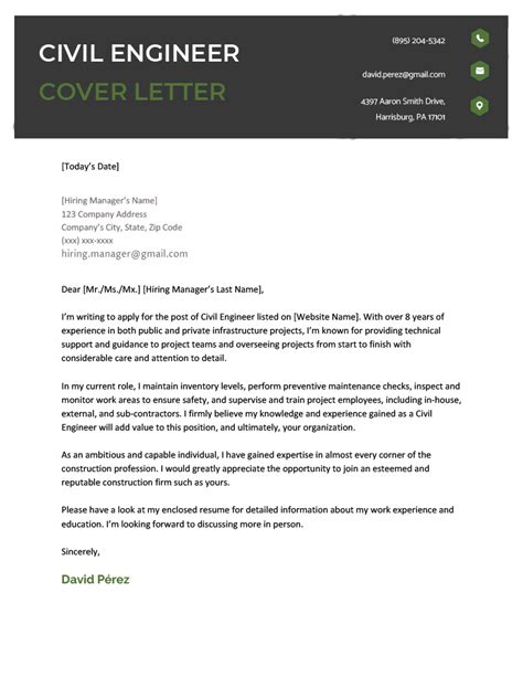 Civil Engineer Cover Letter Example Writing Tips