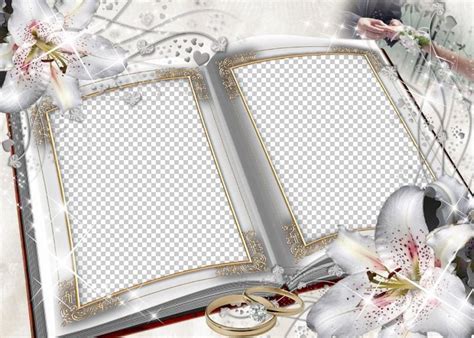 Wedding photo frame PSD and PNG for two photos - Open book, download