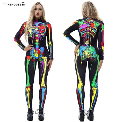 Sexy Halloween Costume For Adults Skeleton Bodysuit Rainbow Etsy