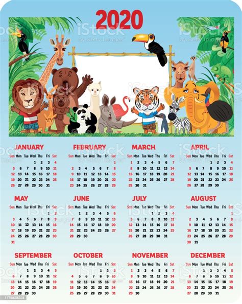 Animal Calendar 2020 Stock Illustration Download Image Now Animal