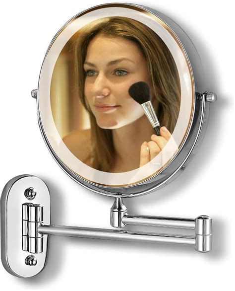 wall mounted makeup mirror with led lights and 7x magnification touch dimmable bathroom shaving