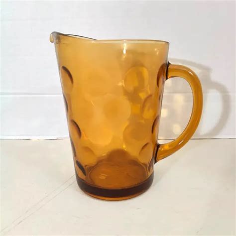 VINTAGE HAZEL ATLAS Eldorado Amber Gold Coin Dot Glass Water Pitcher