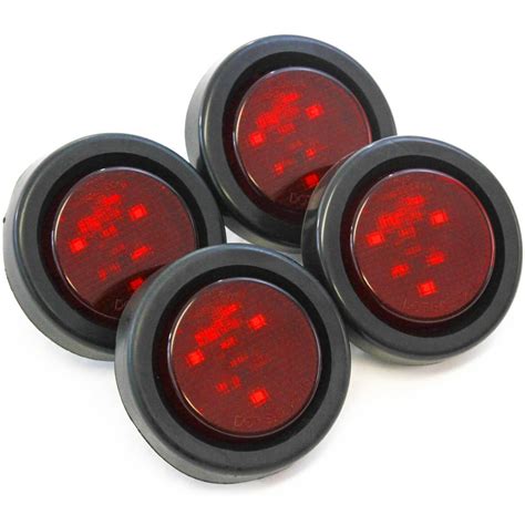 4 Red Led 2 Inches Round Side Marker Light Kits With Grommet Truck