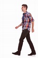15333384 - side view of a young casual man walking on a white ...