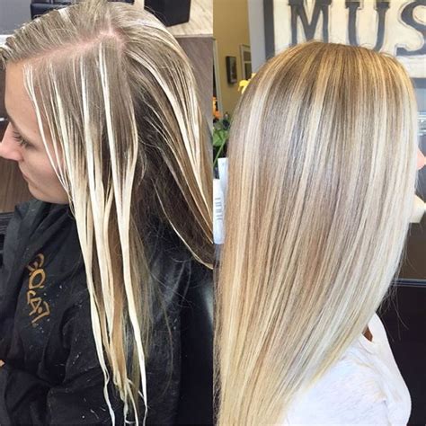 Before And After Balayage More Beige Blonde Hair Color Hair Color And