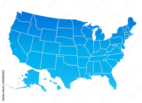 Map Of The United States Of America Usa Map Blue Color Stock