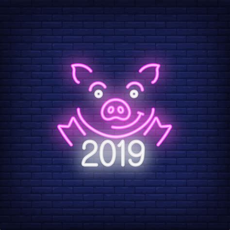 Free Vector Neon Icon Of Festive Pig