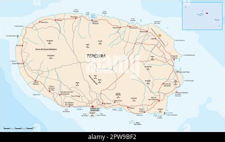 Terceira Island Azores Archipelago Portugal Portuguese Republic Map Vector Illustration