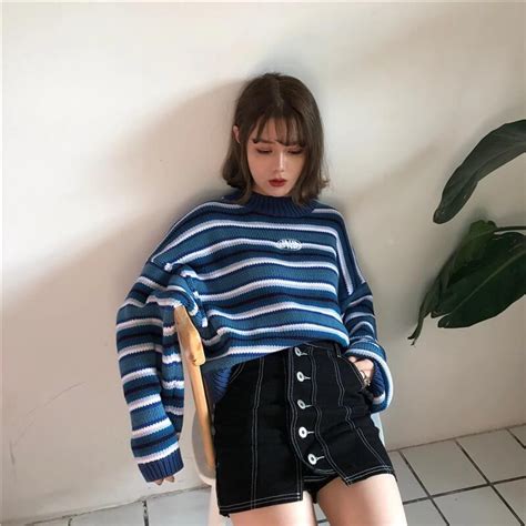 Knitted Oversized Blue Sweater Cosmique Studio