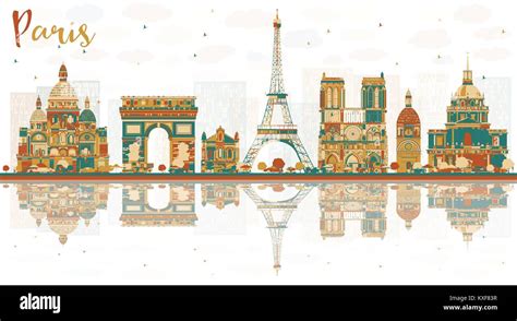 Paris France City Skyline With Color Landmarks Vector Illustration