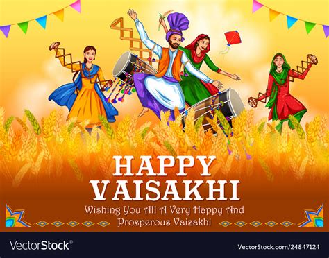 Happy Vaisakhi Punjabi Spring Harvest Festival Vector Image
