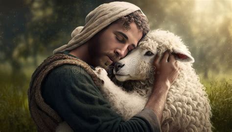 Jesus And The Lost Sheep Ai Generative Stock Illustration