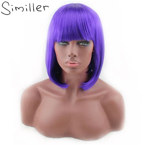 Similler Synthetic Short Straight Bob Heat Resistance Purple Cosplay Wig For Party Costume Fake
