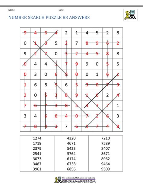Nine math problems of varying difficulty for people who want a challenge with a separate pdf of think cool math: Number Search Puzzle Sheets
