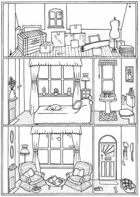 Bundle Of 4 Colouring Pages House Interiors Instant Etsy In 2021 Colouring Pages House